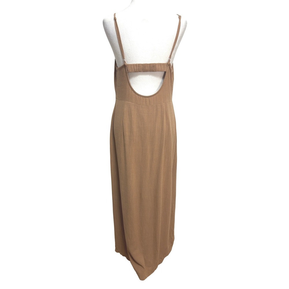 The Workshop Maxi Dress Almond Brown Linen Blend Open Back Minimalist Neutral L - Picture 4 of 9